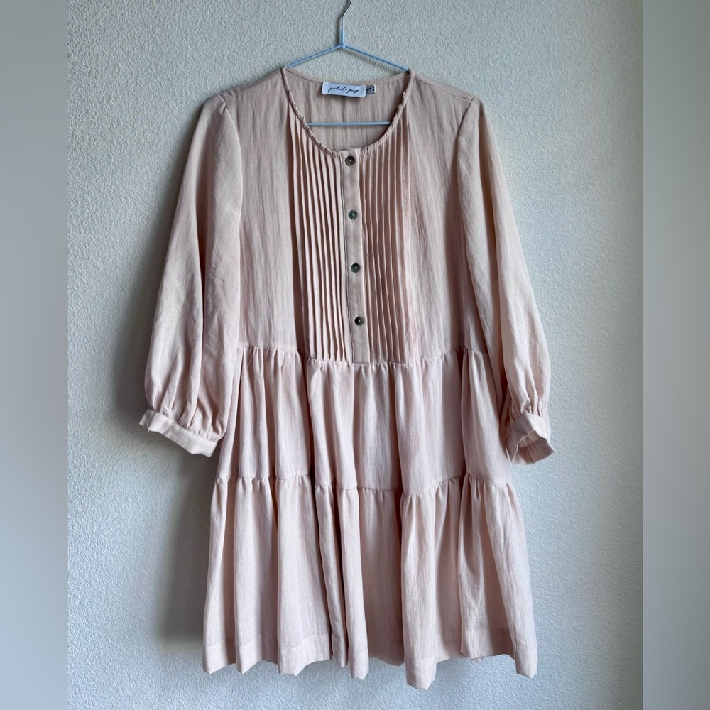 Petal & Pup Blush Long Sleeve Dress- pale pink color